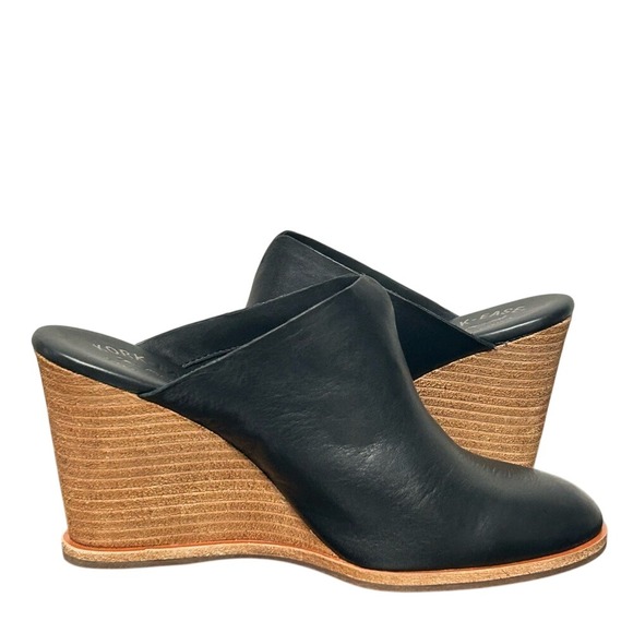 Kork Ease Black Leather Wedge Mules Size 9M 70s Revival Vibes Boho Chic - Picture 9 of 10